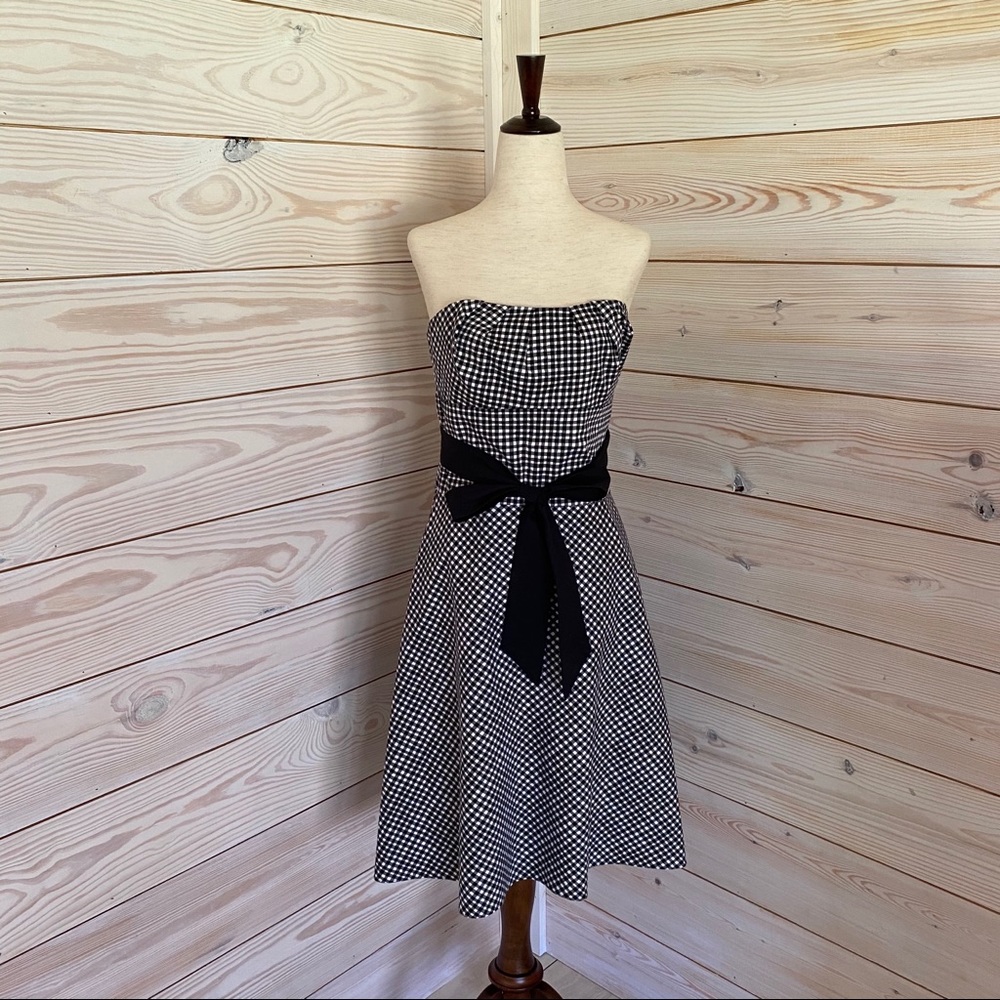 WHBM black and white gingham strapless dress